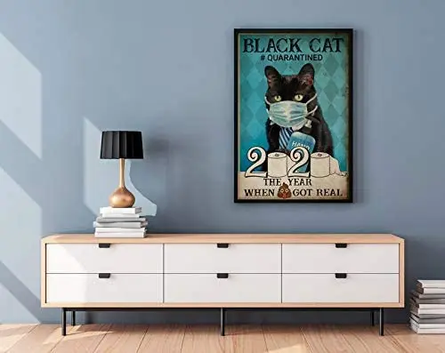 

Cat Signs for Yard Funny Black Cat Quarantined Metal Sign Black Cat Wearing Face Mask Poster Cat Tin Sign Cat and Toilet Paper