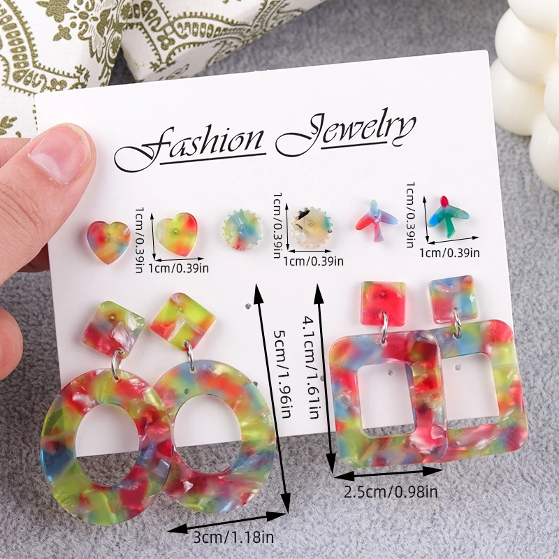 Набор из 5 пар серег с неровными узорами круглые квадратные шестерни в форме