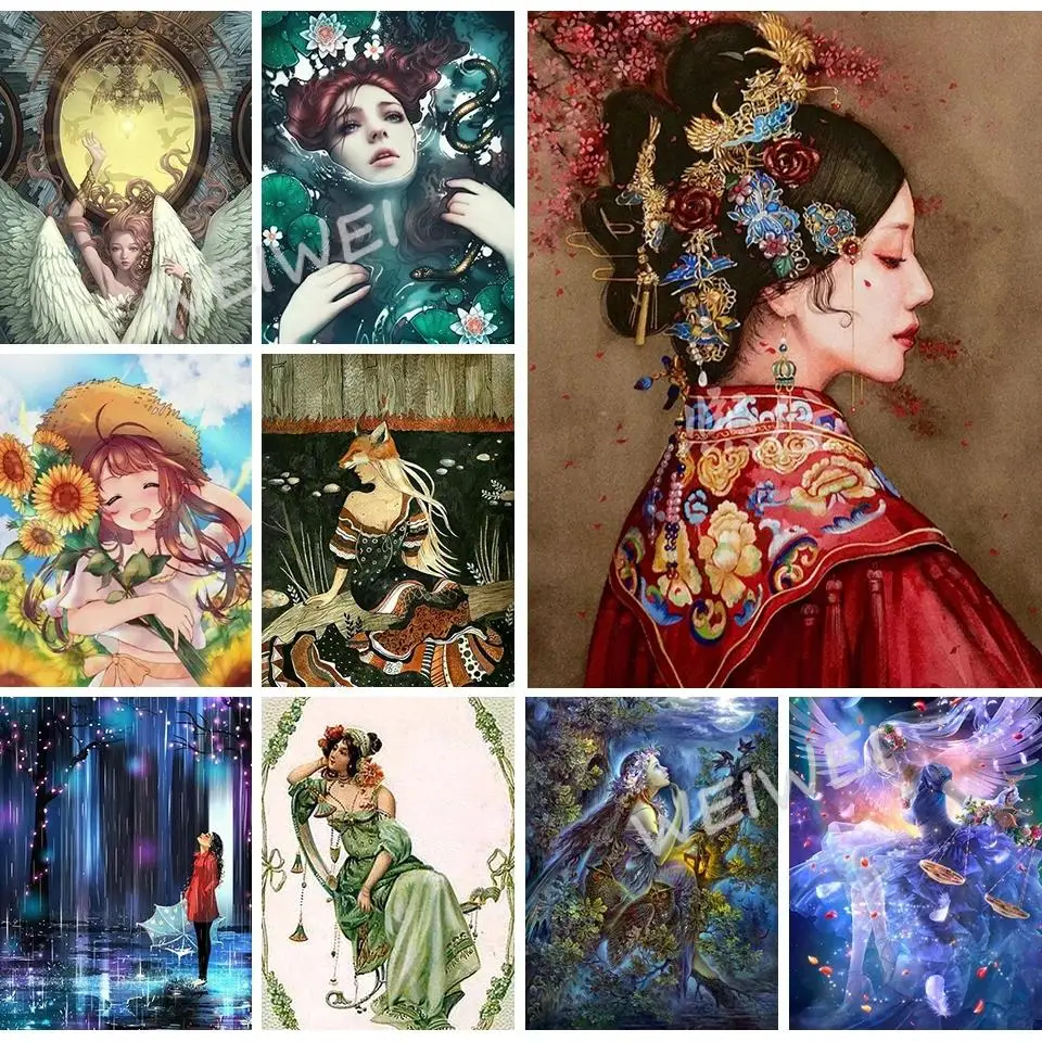 

5D Diy Diamond Painting Beautiful Woman Portrait Elves Mosaic Art Picture Cross Stitch Set Full Drill Embroidery for Bedroom