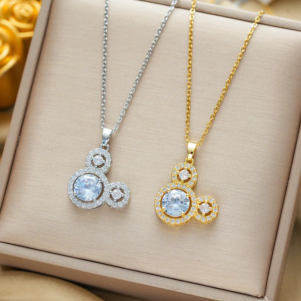 Роскошные блестящие циркониевые подвески с Микки Маусом ожерелья для женщин и