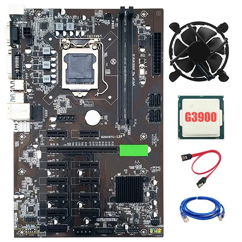 

HOT-B250 материнская плата для майнинга LGA 1151 DDR4 PCIe X1 PCI-E X16 графика 12 GPU с охлаждающим вентилятором + процессор G3900 для майнинга BTC