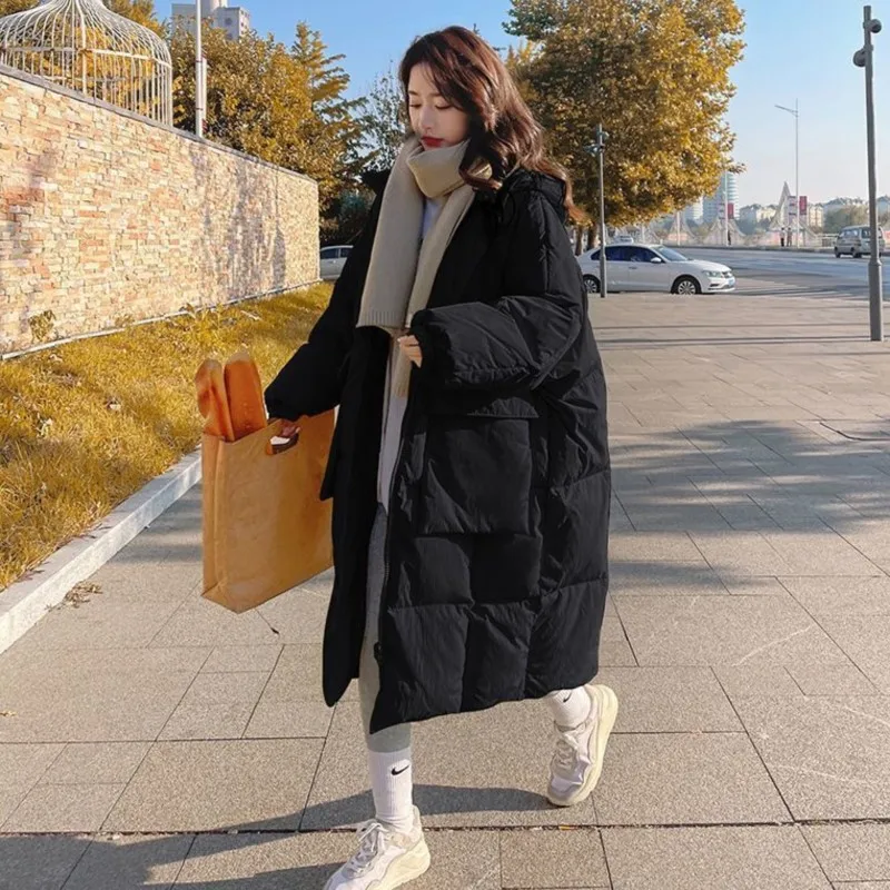 Thick Loose Parkas Women Fashion Solid Zipper Coats Elegant Long Jackets Female Ladies Yellow Cotton-padded Winter Clothes Warm
