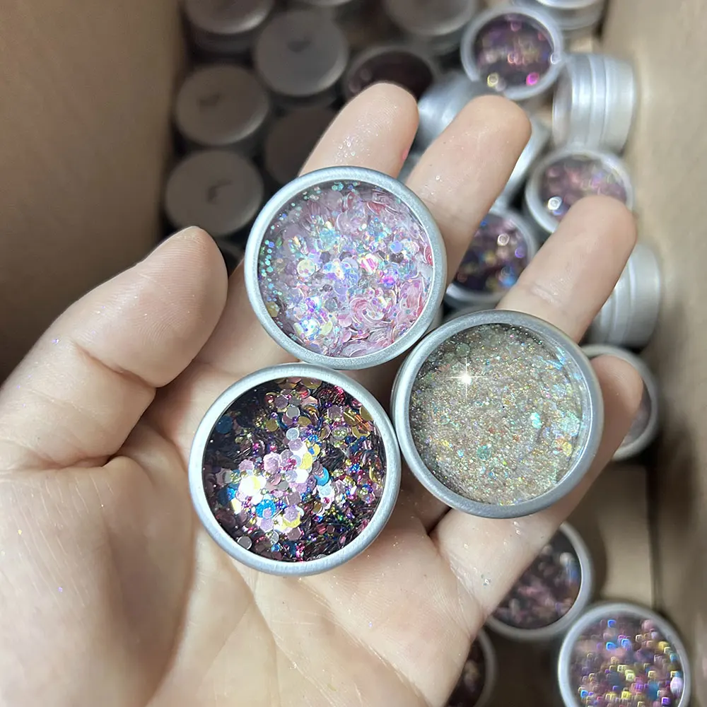 

1Jar Mermaid Chunky Nail Glitter Mixed Hexagon Round Sequins Iridescent Sparkly Nail Art Flakes Eyeshadow Glitter Manicure Decor