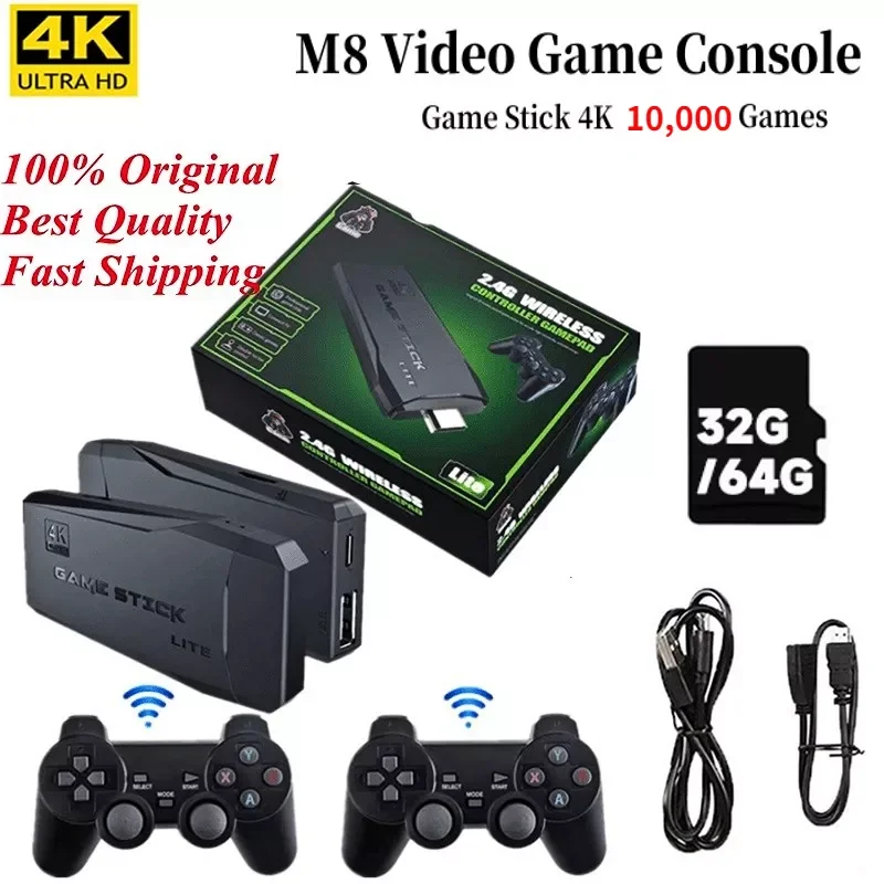 

Video Game Sticks 4K M8 Console 64G Double Wireless Controller Game Stick 10000 games 32GB Retro games For PS1 GBA Dropshipping