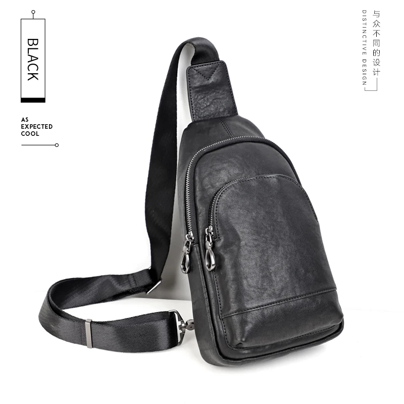 Men's Chest Bag Handmade Genuine Leather Chest Pocket Outdoor Sport Crossbody Messenger Shoulder Bag For Male