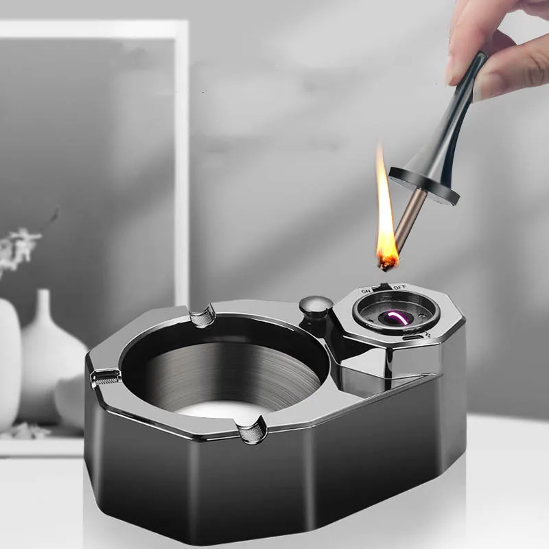 New Oil-Electric Hybrid Charging Lighter Kerosene Ignition Creative Ashtray Desk Table Decoration Gift USB Lighter