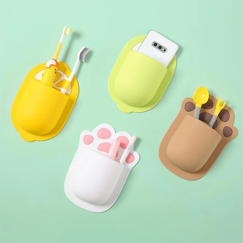 

Suction Cute Cartoon Toothbrush Wall Mount Punch-free Toothbrush Rack Strong Toothbrush Organizer Hanging Set Bathroom Tools 1pc