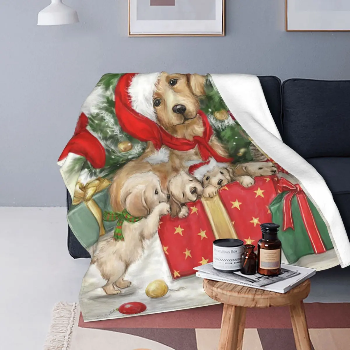 

Nordic Merry Christmas Flannel Blanket Fashion New Year Dog Cat Novelty Blanket Home 150*125cm Plush Thin Quilt