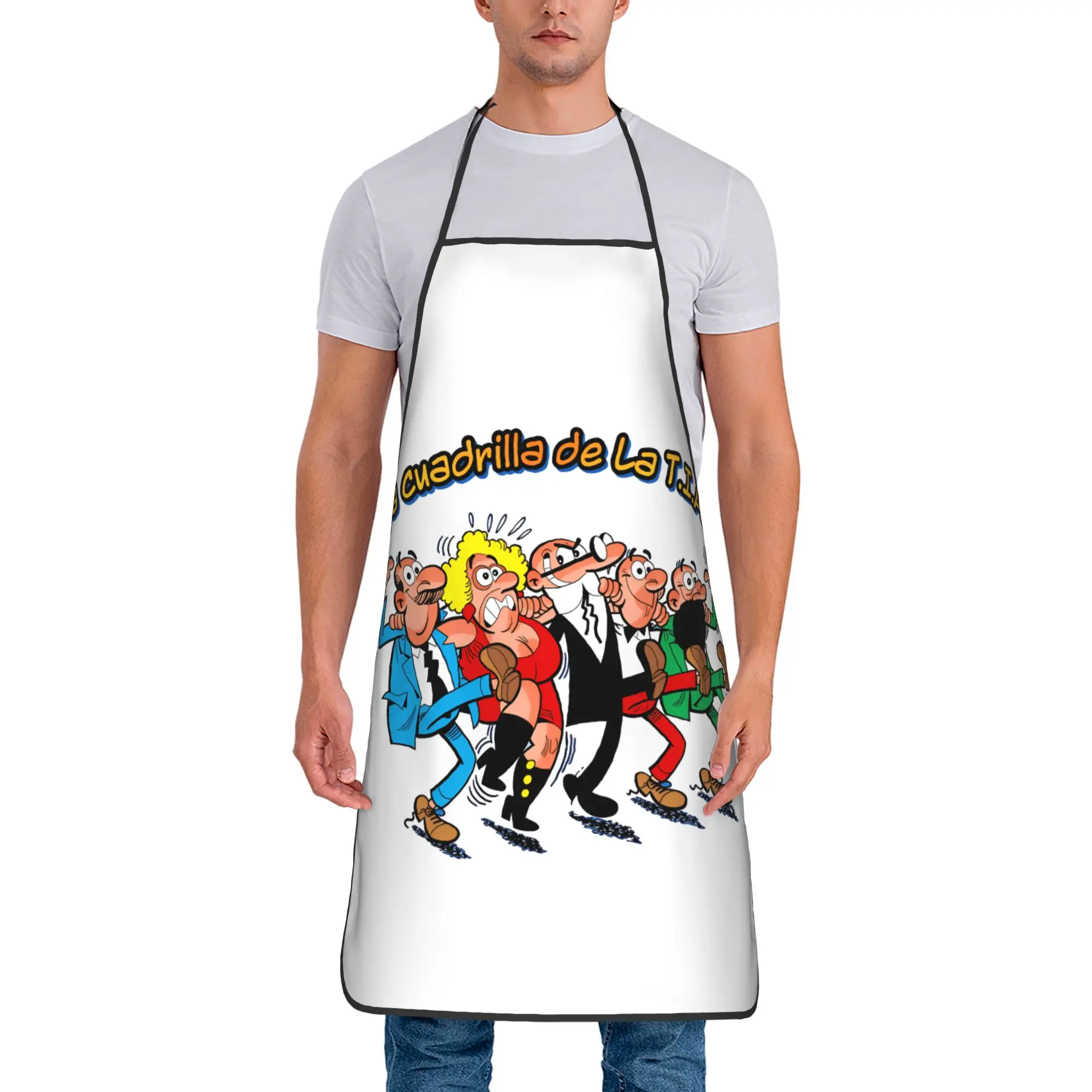 Фото Фартук Mort & Phil Mortadelo y Filemón для взрослых, модный кухонный фартук без карманов для дома и ресторана №1