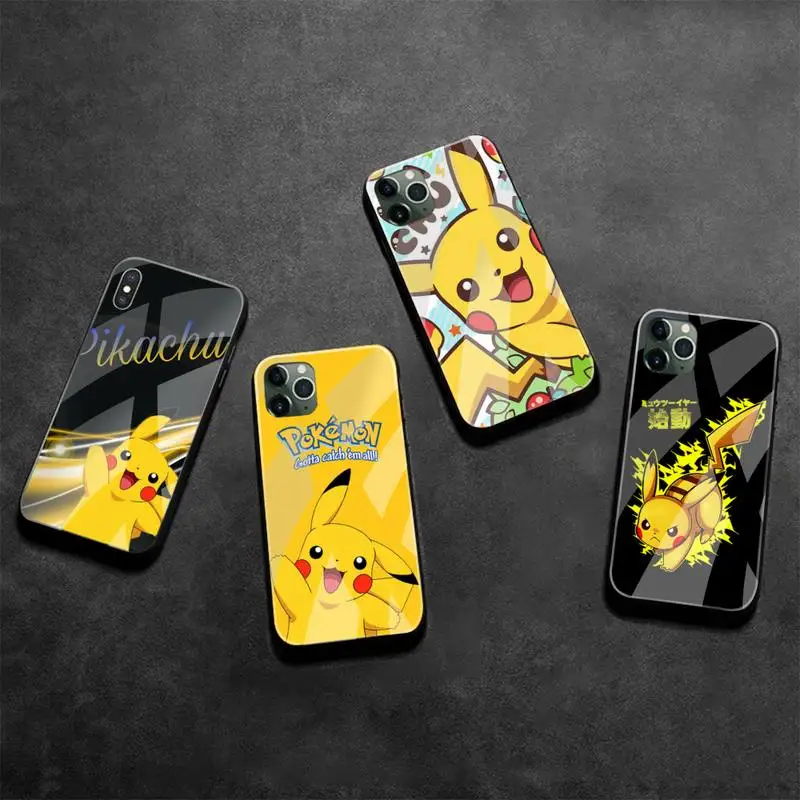 

Anime Pikachu Phone Case Tempered Glass For iPhone 13 12 Mini 11 Pro XR XS MAX 8 X 7 Plus SE 2020 cover