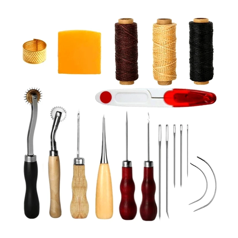 

Leather Tool Set Making Kit Handmade Punch Crafts Projects Set Supplies for Beginners Starters DIY Hand Sewing Household