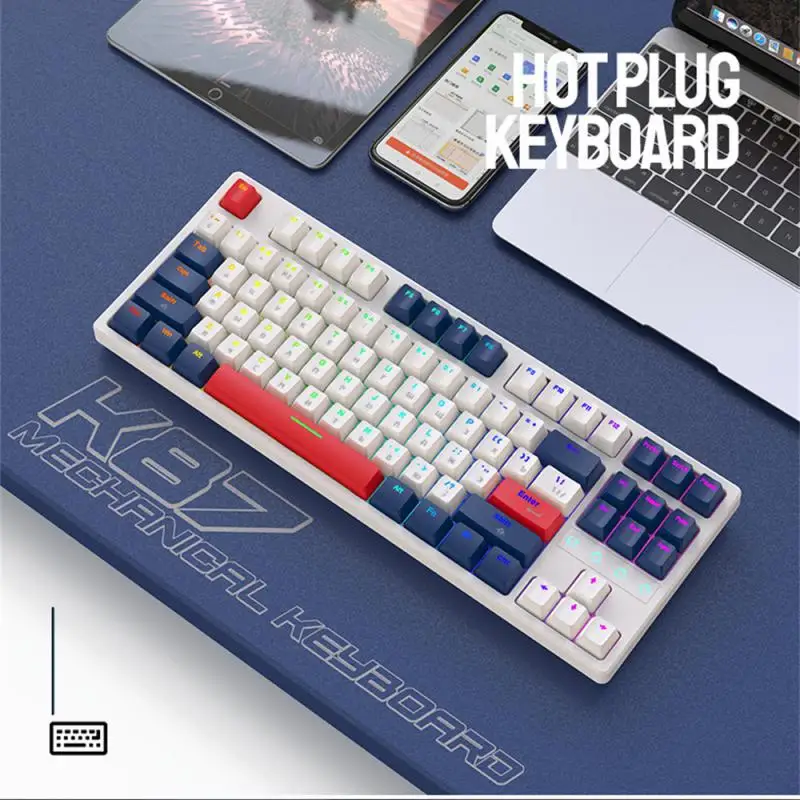 

K87 RGB Hot-swap NKRO Type-C Wired Gaming Mechanical Keyboard 87 Keys White/Blue Light Customized Mechanical Keyboards