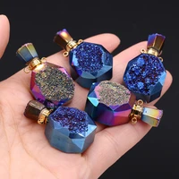 women essential oil diffuser natural stone perfume bottle pendant color plated druzys stone pendant for jewerly necklace making