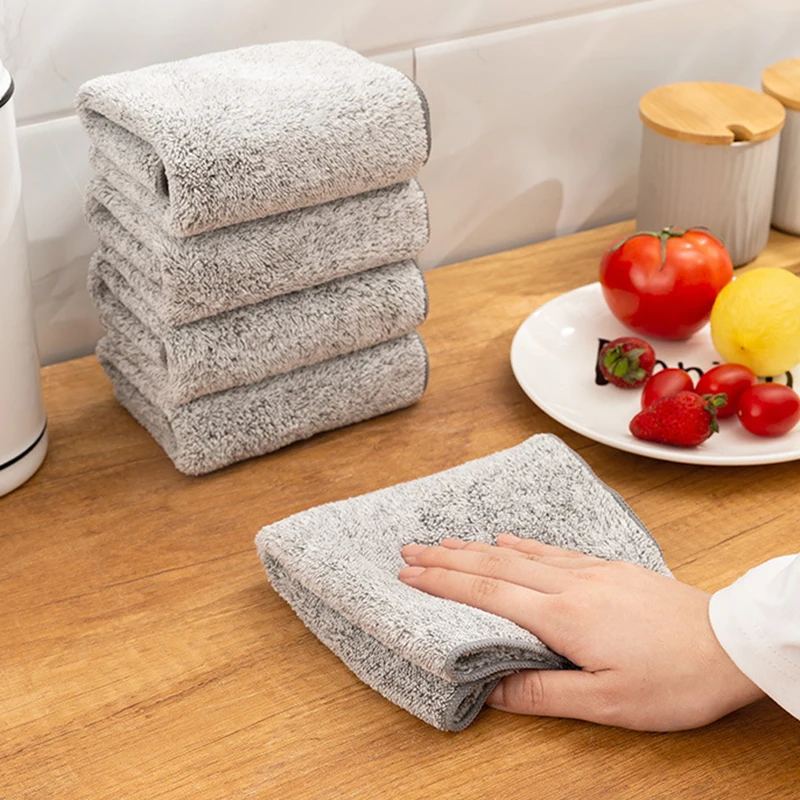 

Bamboo Charcoal Dishcloth Microfiber Kitchen Towel Absorbent Non-stick Oil Home Cleaning Dish Cloth Thickened Wiping Cloth Rag