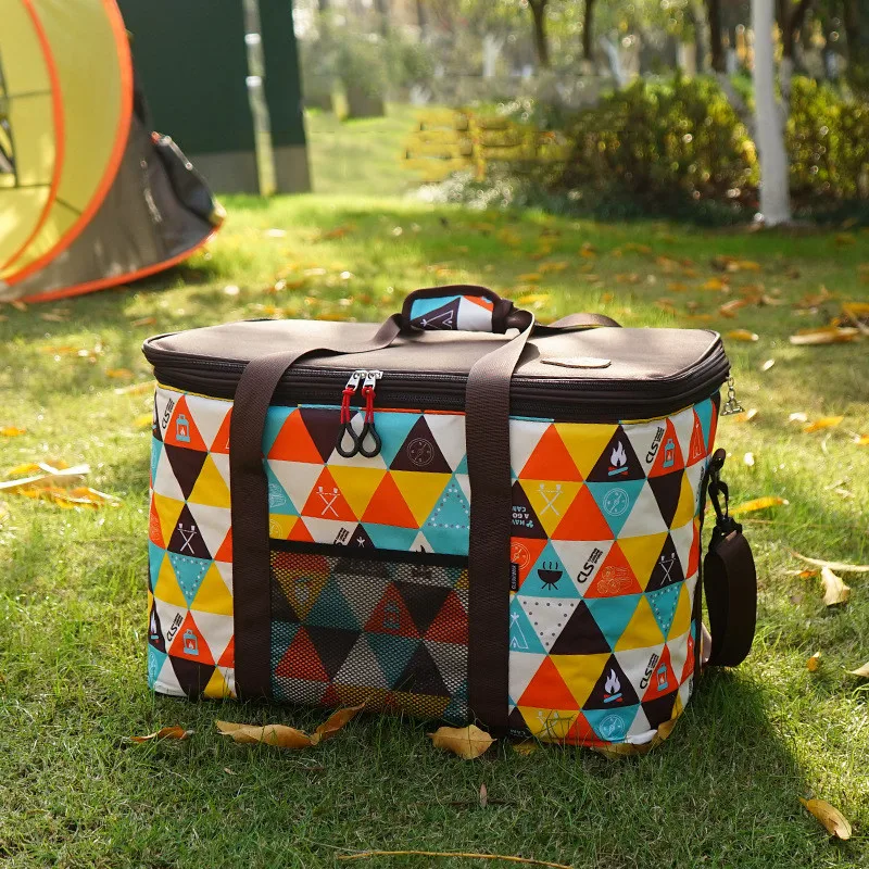 

60L Large Capacity Picnic Bag 900D Oxford Cloth Multicolor Printing Adjustable Zipper Handle Shoulder Car Camping Storage Bag