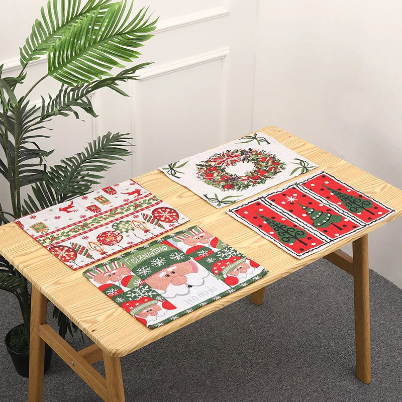 

Winter Forest Reindeer Antique Vintage Christmas Eve Red White Snowflakes Holiday Season Decorative Woven Tapestry Placemats