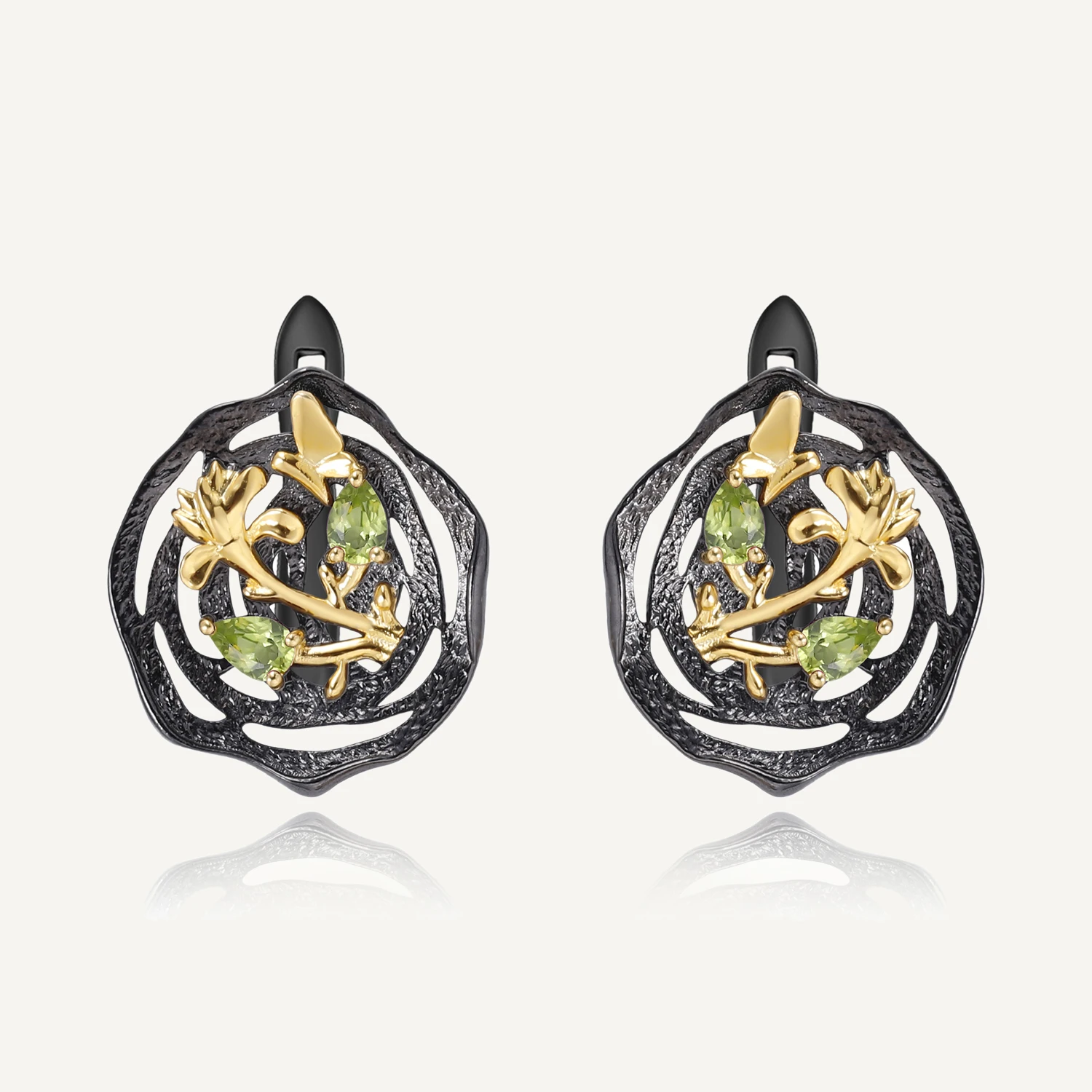 

GEM'S BALLET Natural Peridot Statement Earrings for Women Jewelry 18k gold 925 silver two tone handmade Flower Stud Earrings