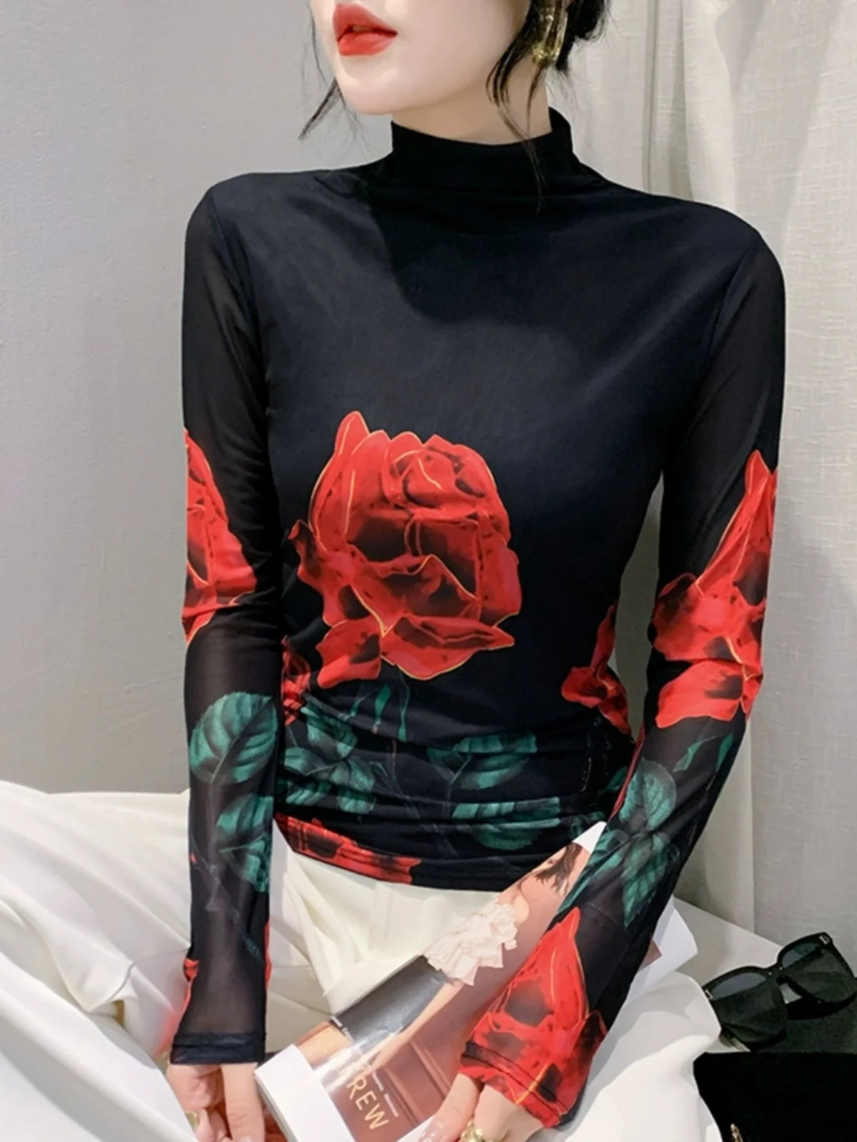 Размер S-4XL женская осенне-зимняя водолазка с длинными рукавами сетчатая футболка