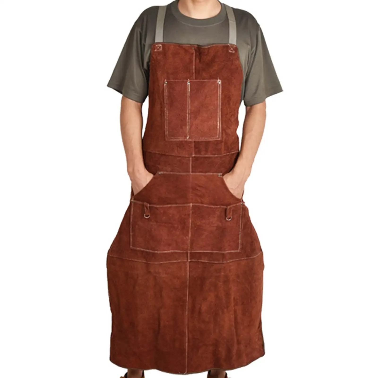 

Leather Work Shop Apron with Tool Pockets Flame Retardant Bib Apron Blacksmith Leather Welding Work for Kitchen Chef Baking BBQ