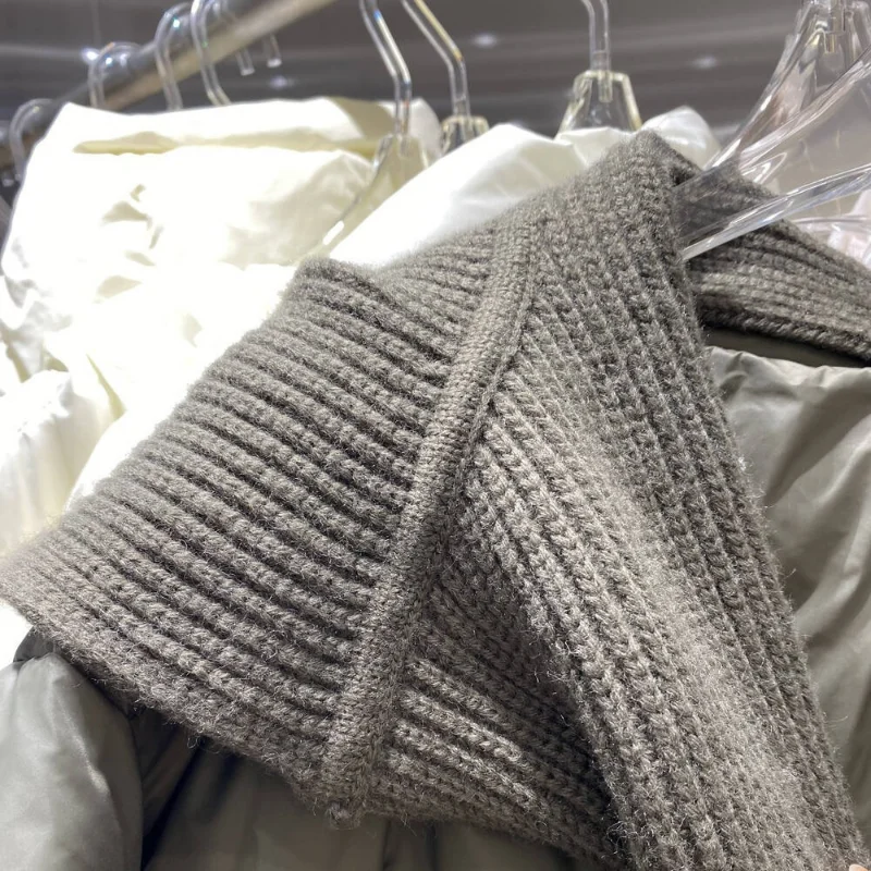 New Fall and Winter Hooded Down Jacket Women's Loose White Eiderdown Thick Warm Knit Scarf Hat Wear Versatile Down Jacket