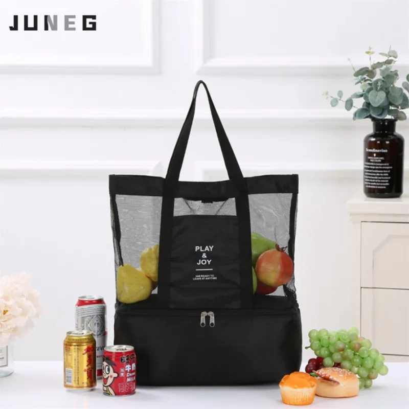 

Large Capacity Portable Mesh Transparent Bags Double Deck Heat Preservation Picnic Bags Office Lunch Snacks Bags Travel Wash Bag