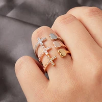 1 pcs silver color metal rhinestone cross rings geometric love heart open adjustable ring for women wedding jewelry rings gift
