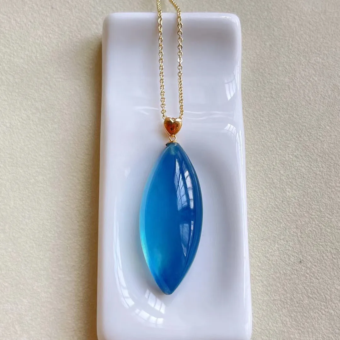 

Natural Blue Aquamarine Stone Pendant For Women Lady Men Lucky Gift Beauty Crystal 33x13x8mm Beads 18K Gold Jewelry AAAAA