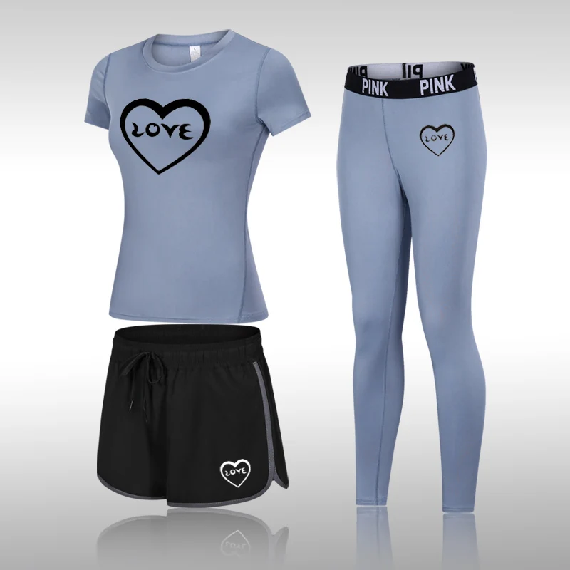 

Women Quick Dry Short Sleeve Sports Running Leggings Breathable Set Slim Tops Yoga T-shirts Fitness Gym Workout Compression Suit