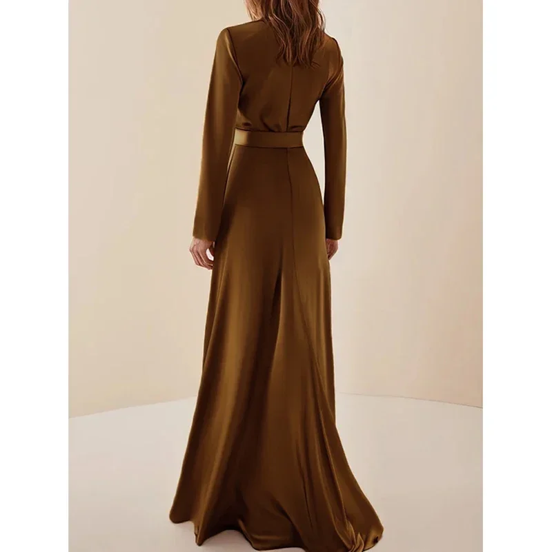 Beautyblue Элегантные золотые вечерние платья Макси-платье с высоким воротом Модные