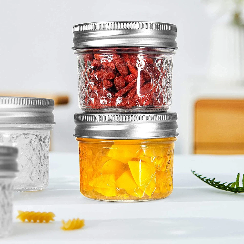 

Small Mason Jars with Lids and Bands, 120ml Mini Canning Jars with Crystal Glass for Food Storage like Jelly, Spice, Yogurt, Jam