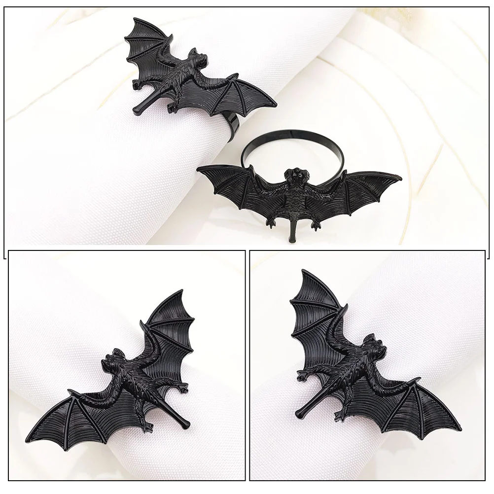 4 pcs Bat Shaped Napkin Buckles Party Holders (Black) |