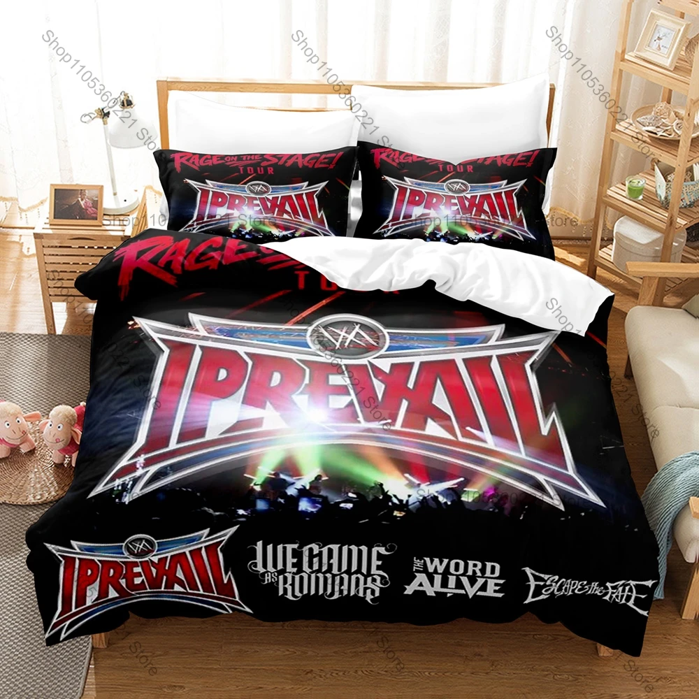 Фото Комплект постельного белья I PREVAIL: пододеяльник + 2 наволочки, современный дизайн с логотипом Metalcore Trauma True Power Skull, темный рок-стиль, декор для спальни №4