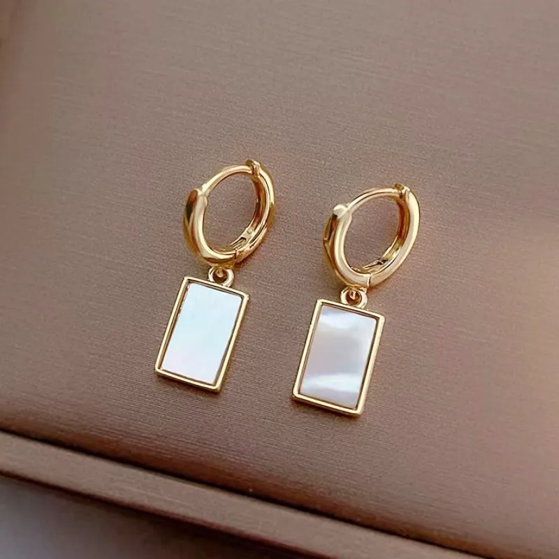 

HEYu Gold Colour Rectangular Shell Drop Earrings for Women 2023 New Fashion Party Earring Korea Style Simple Jewelry Accessories