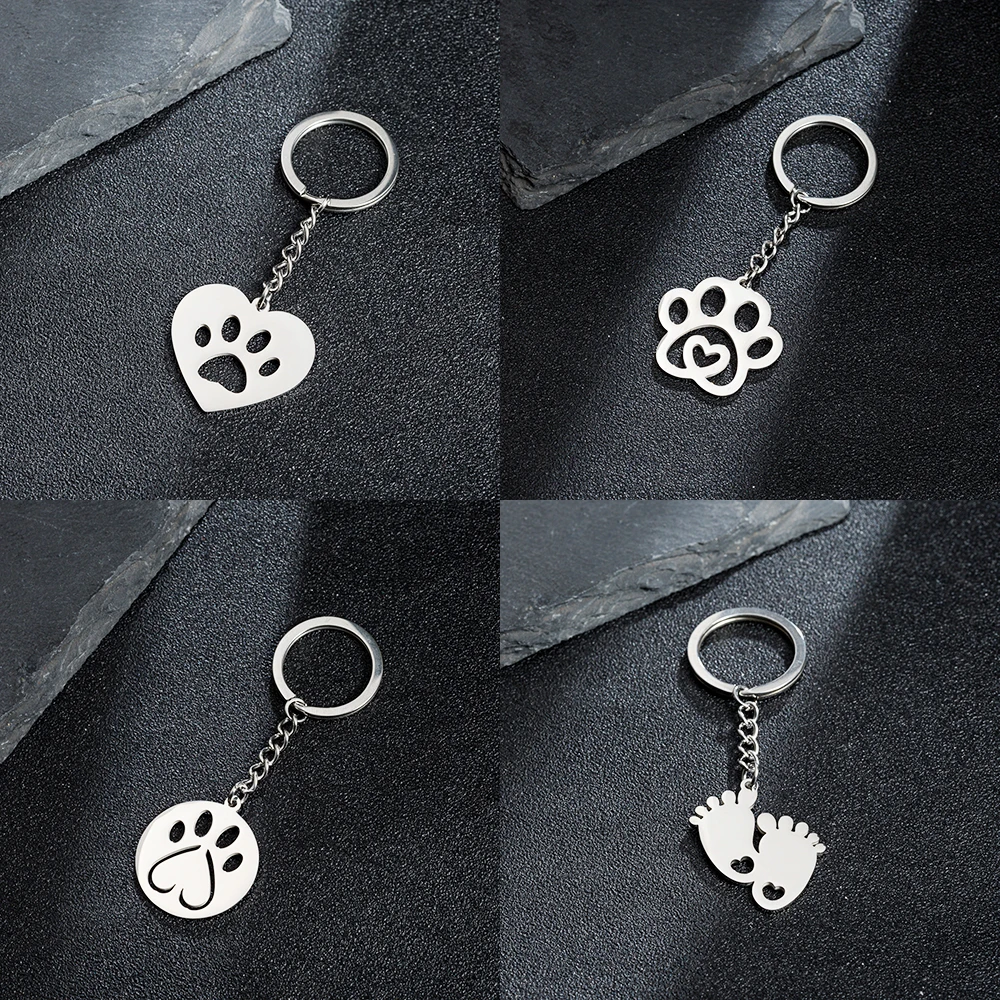 

Pet Dog Footprint Keychain For Kids Multifunctional Stainless Steel Chain Key Covers For House Keys Mini Keyring Birthday Gifts