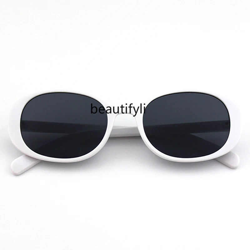 

yj White Frame Sunglasses 2022 New Trendy Women's round Face High-Grade Small Face Vintage Sunglasses