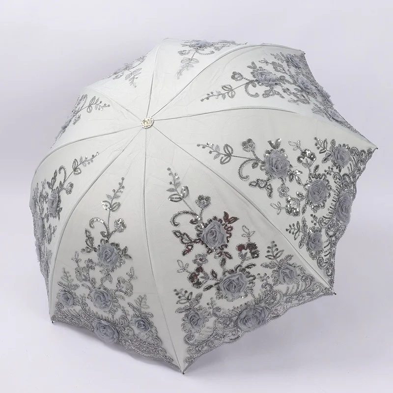 

Embroidered Three-dimensional Double-layer Princess Umbrella Lace Lace Sun Umbrella Sunscreen UV Protection Ladies Vinyl Parasol