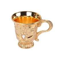 1pcs mini spirits wine glasses vodka cup 30ml golden color alloy retro engraved drinking wine glass antique wedding decoration