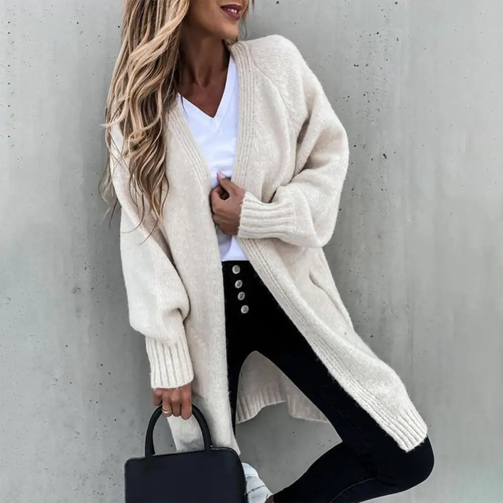 

Fadeless Sweater Cardigan Cold Resistant Comfortable Simple Open Front Solid Color Women Coat