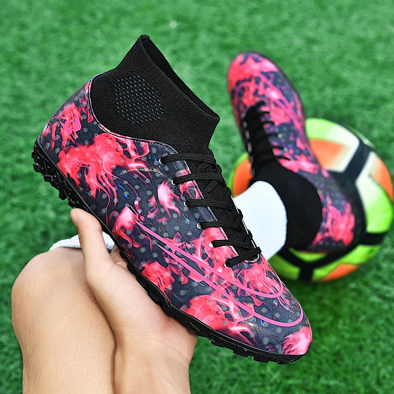 Outdoor Men Boys Soccer Shoes FG Starry Sky Color Matching Gao Bang Football Boots High Ankle  Training Sport Sneakers Size35-45