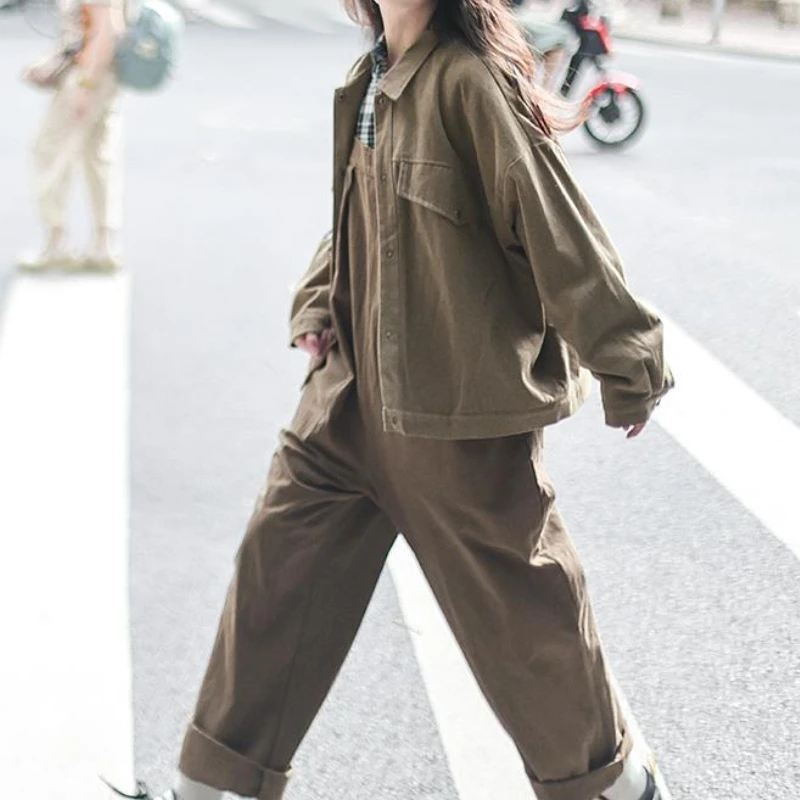 Женские комбинезоны мешковатые с высокой талией винтажная корейская уличная
