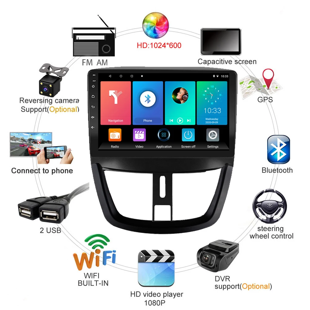 $109.34 4G WiFi For Peugeot 207 207CC 206 Plus 2007-2013 Android Carplay 2 Din 9 Inch Radio GPS Navigation Multimedia Player Head Unit