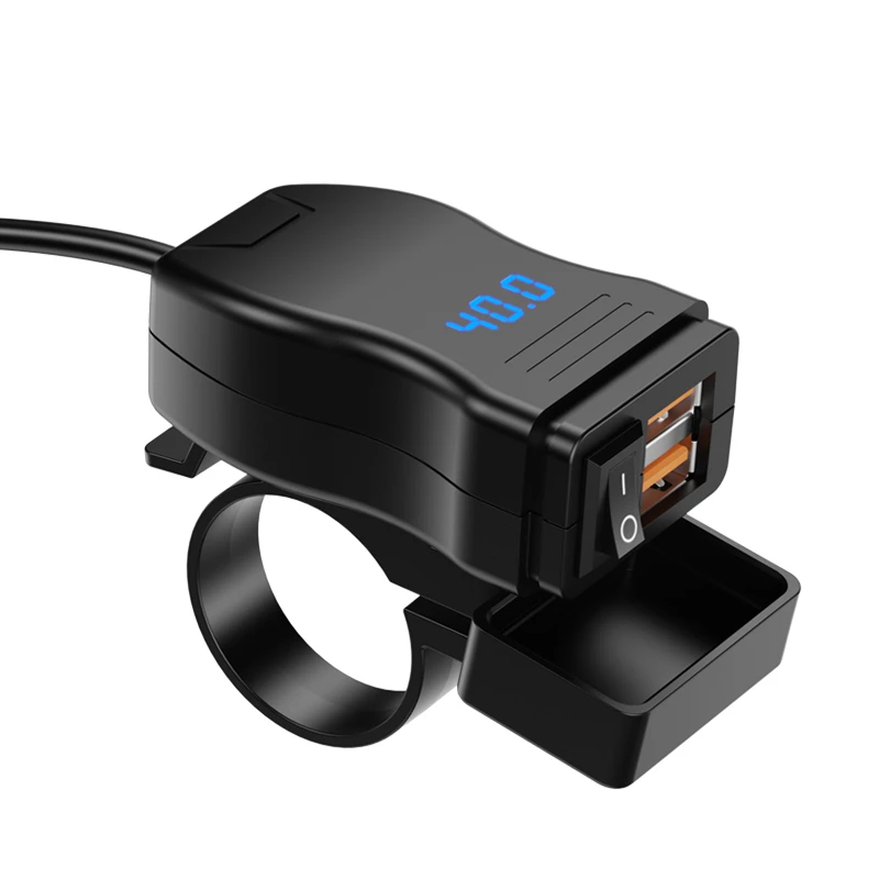 Фото Двойное зарядное устройство USB QC3.0 мощностью 60 Вт для мотоцикла, USB-разъем для руля с переключателем, вольтметр, водонепроницаемый адаптер питания 12-40 В №5