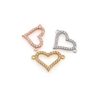 brass cubic zirconia two rings hollow heart pendant connector diy bracelet necklace jewelry making discovery
