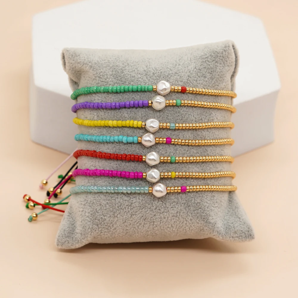 

Vlen Multicolor Adjustable String Dainty Bracelet Imitation Pearl Gold Color Beaded Bracelets for Women Pulseras Boho Jewelry
