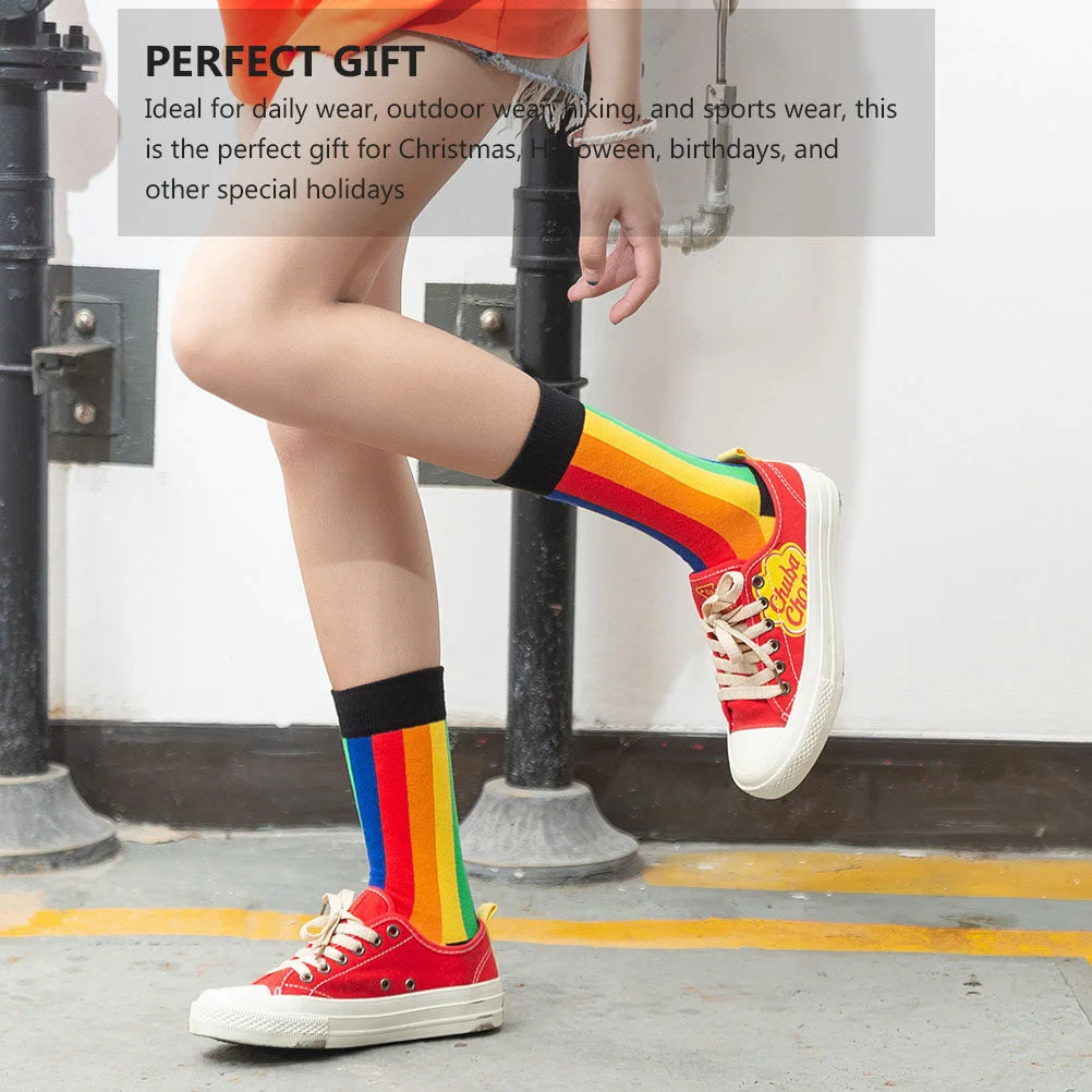 Illustration Durable Stockings Unisex Cotton Socks Couple Stylish Mid-calf Length