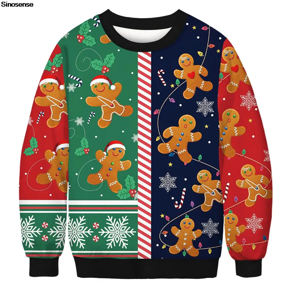 

Men Women Biscuit Snowflake Ugly Chritmas Sweater 3D Funny Printed Autumn Winter Holiday Party Sweatshirt Tacky Xmas Jumper Tops