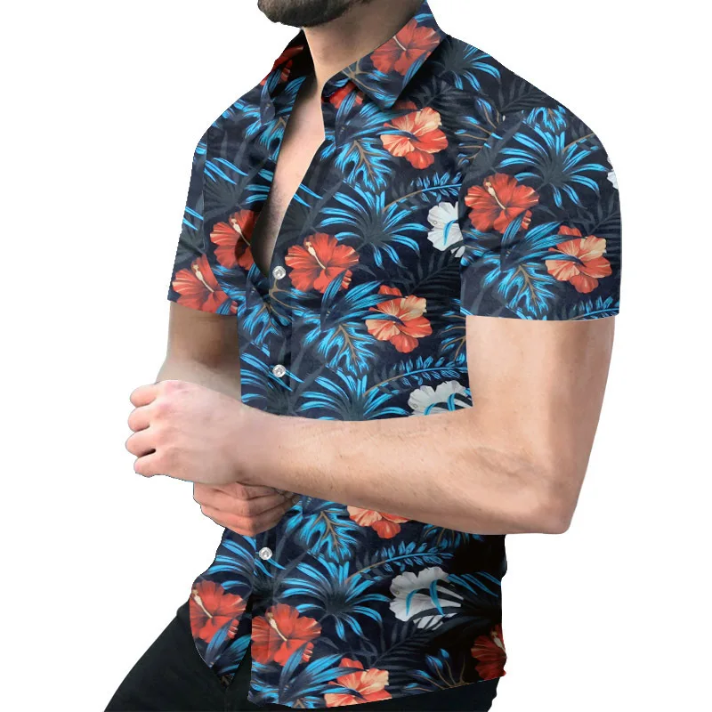 Fashion Nation Style Summer Man's Shirt 3D Printing Lapel Collar Single-Breasted Short Sleeve Loose Hawaiian Henley Casual Shirt