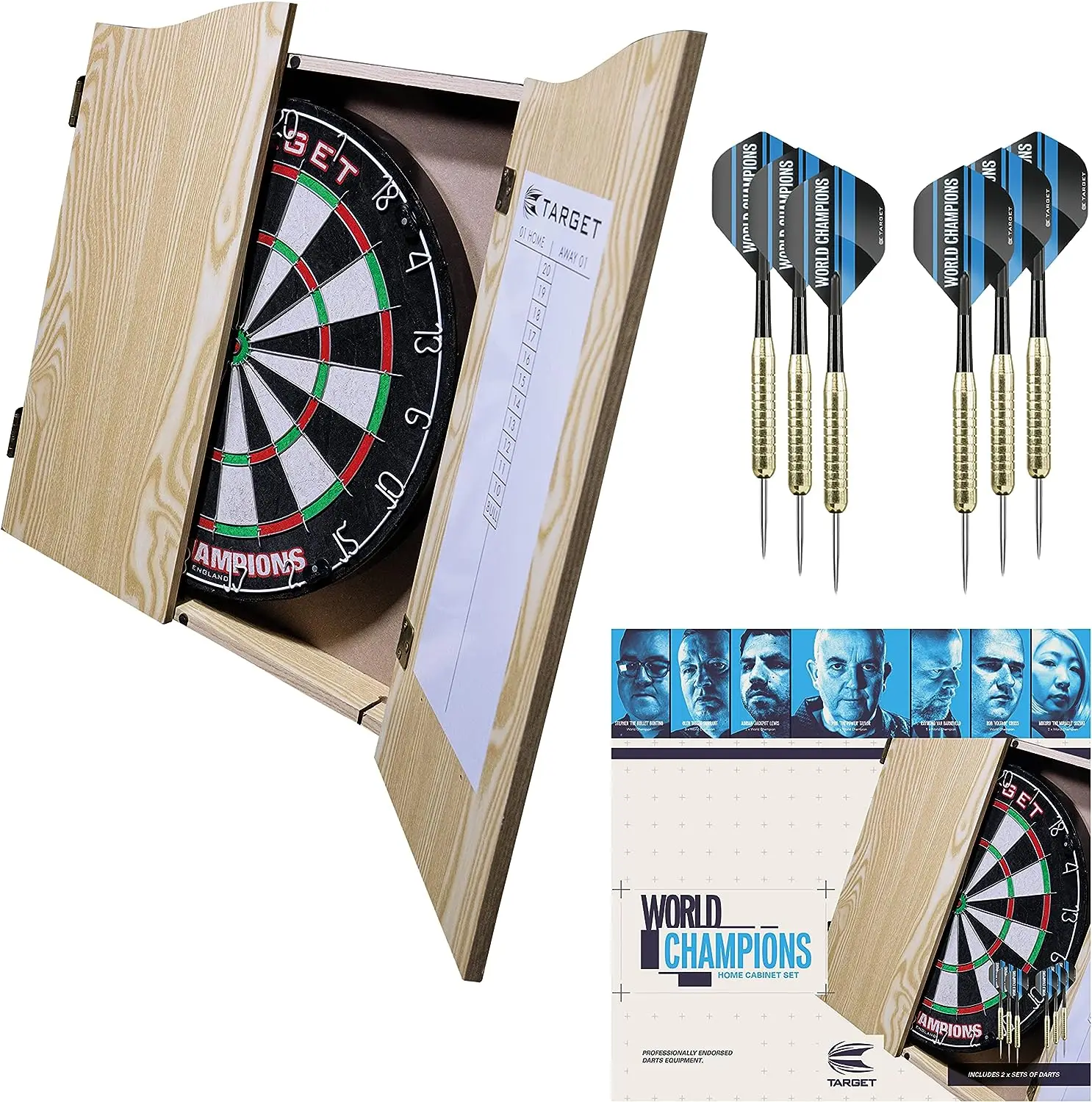 

Darts Cabinet Set - World Champions Dartboard with 2 Sets of Darts