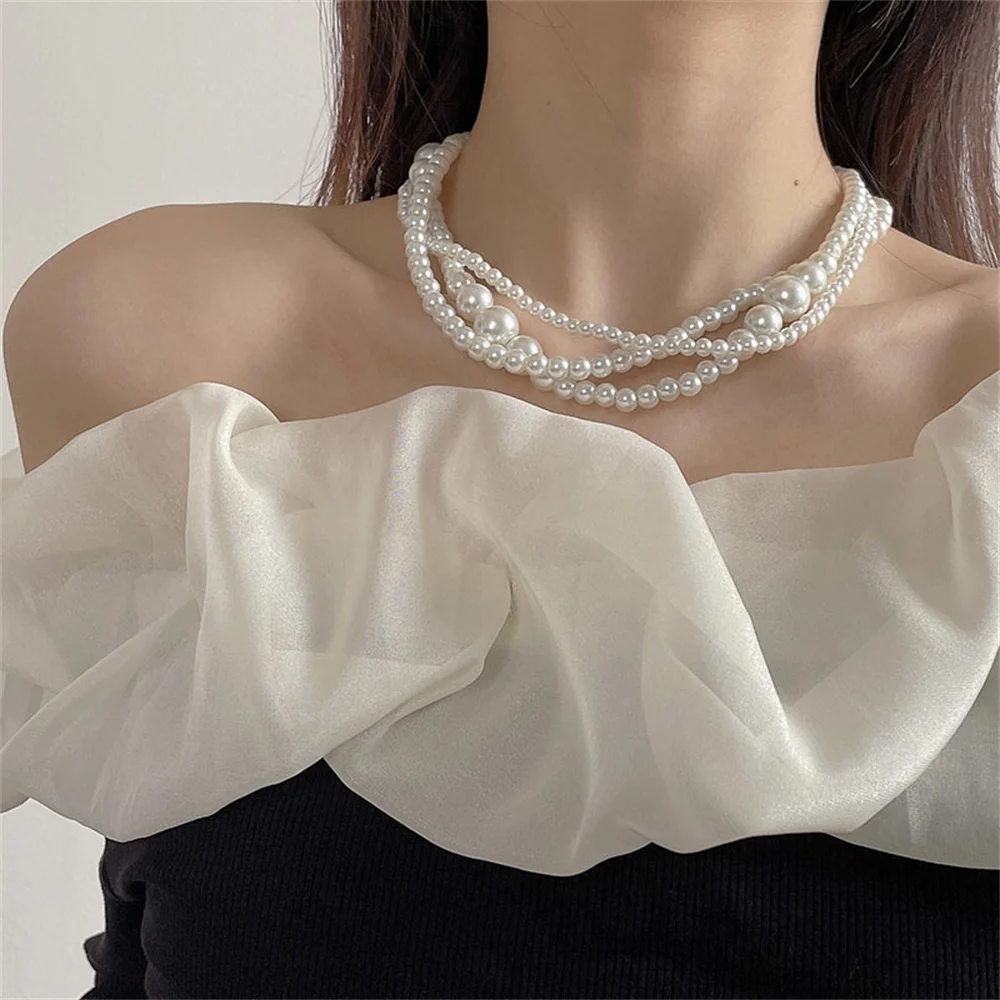 

Multilayer Vintage Style Simple Pearl Chain Choker Necklace For Women Wedding Love Necklace Fashion Jewelry Wholesale