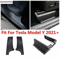 car front seat track protection cover rear door sill anti kick plate decoration interior accessories for tesla model y 2021 2022